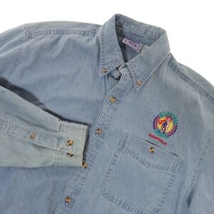 Vintage Wildhorse Saloon Shirt Nashville Embroidered Denim Blue Chambray Men S